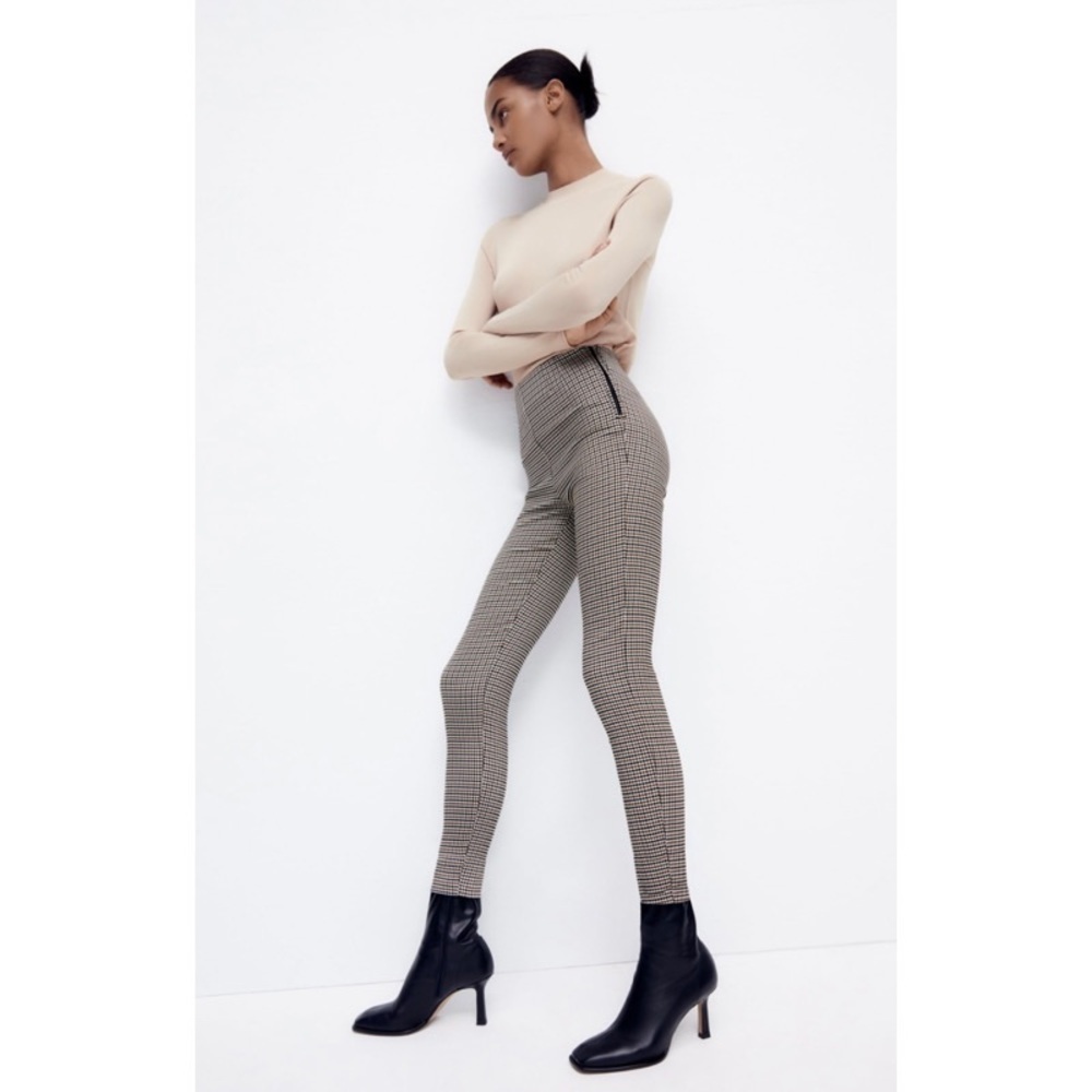 Zara Side Zip Skinny Fit Plaid Leggings
